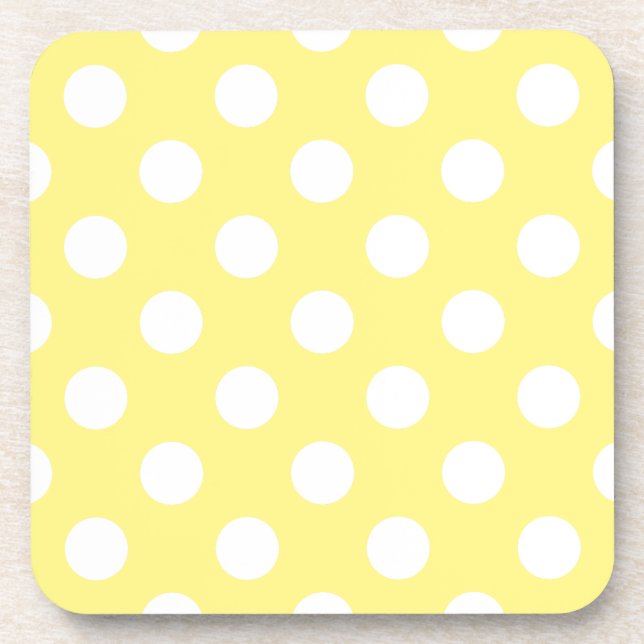 Posavasos Puntos de polka blanco sobre amarillo limón (Frente)