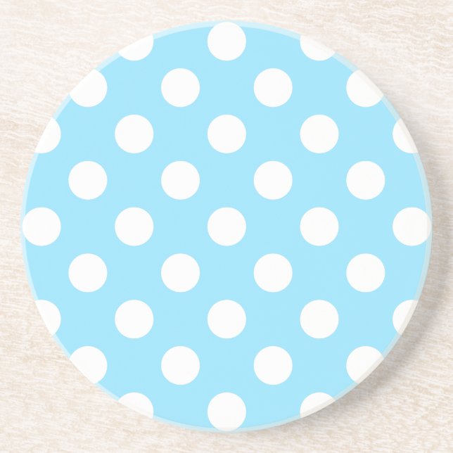 Posavasos Puntos de polka blanco sobre azul pálido (Frente)