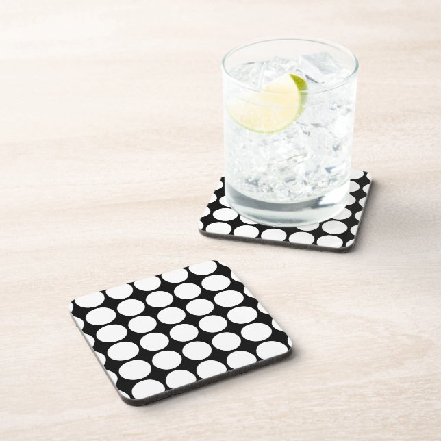 Posavasos Puntos de Polka Blanco sobre el negro (Lado Derecho)
