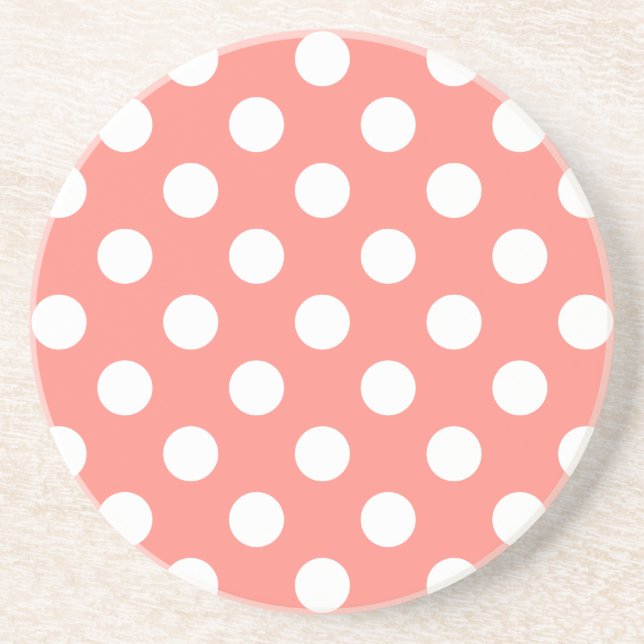 Posavasos Puntos de polka blanco sobre melocotón (Frente)