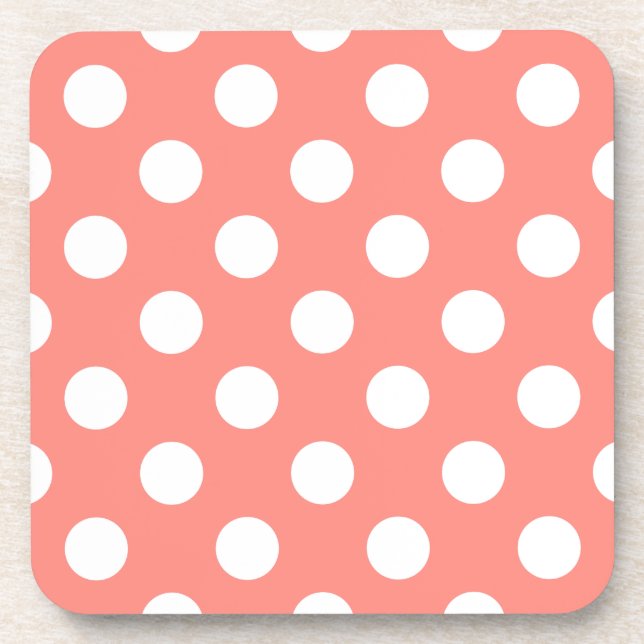 Posavasos Puntos de polka blanco sobre melocotón (Frente)