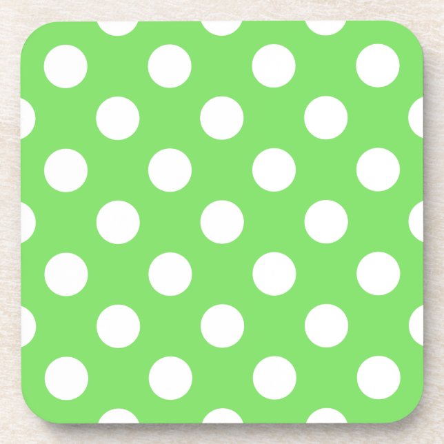 Posavasos Puntos de polka blanco sobre verde manzana (Frente)