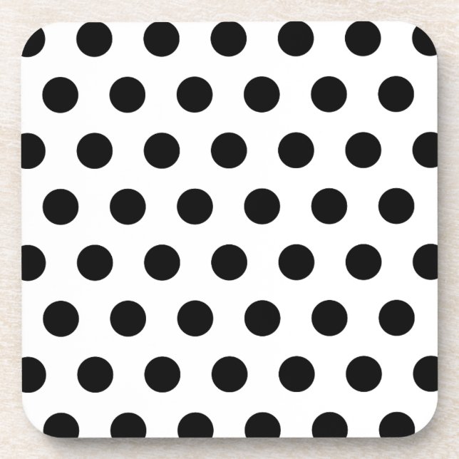 Posavasos Puntos de polka blancos y negros personalizados (Frente)
