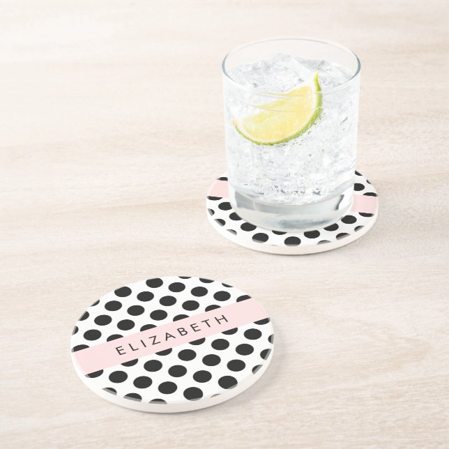 Posavasos Puntos de Polka blancos y negros, punteados, tu no (Lado)