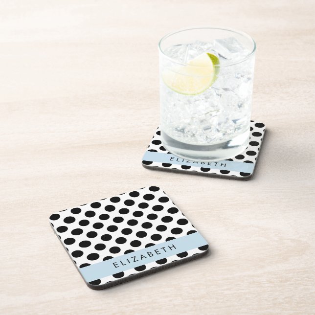 Posavasos Puntos de Polka blancos y negros, punteados, tu no (Lado Derecho)