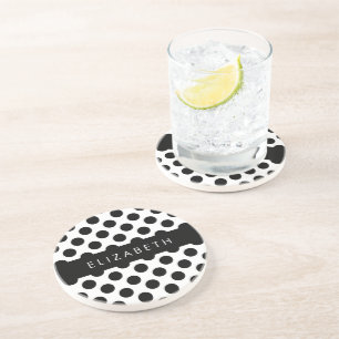 Posavasos Puntos de Polka blancos y negros, punteados, tu no