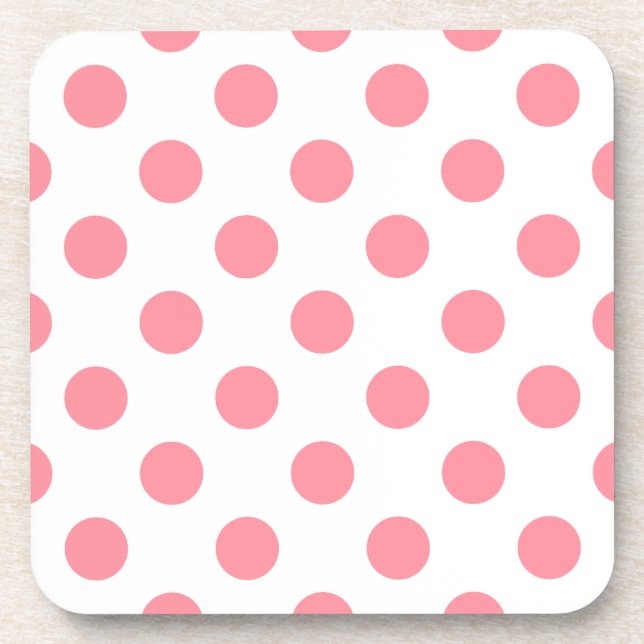 Posavasos Puntos de polka coral y blanco (Frente)