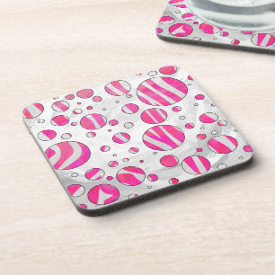 Posavasos Puntos de polka de cebra blanca y rosa caliente
