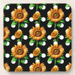 Posavasos Puntos de Polka Floral de Girasol