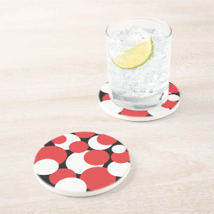 Posavasos Puntos de polka negros, blancos y rojos
