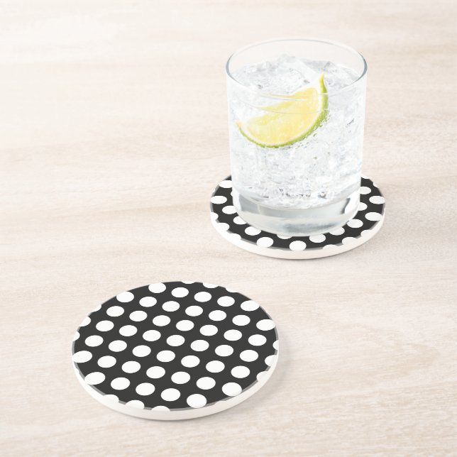 Posavasos Puntos de polka negros y blancos, patrón de punto  (Lado)
