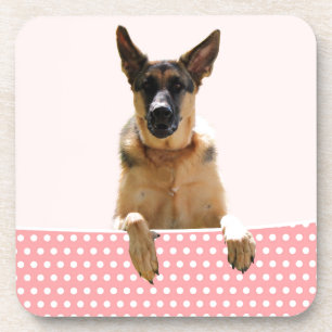 Posavasos Puntos de polka rosada del perro pastor alemán