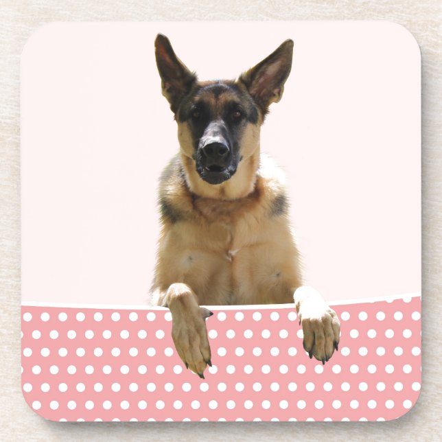 Posavasos Puntos de polka rosada del perro pastor alemán (Frente)