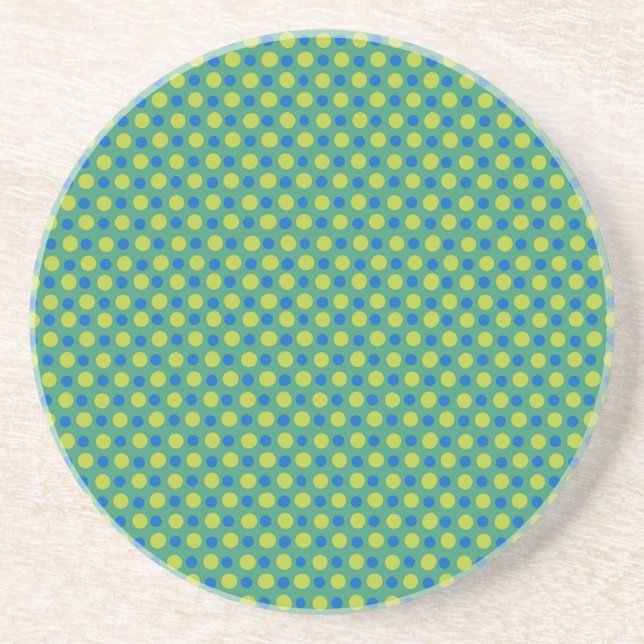 Posavasos Puntos de Polka verde y azul neón en verde (Frente)