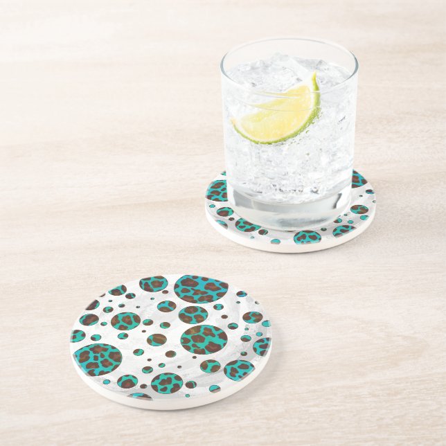 Posavasos Puntos PrintPolka Verde azulados y marrones leopar (Lado)