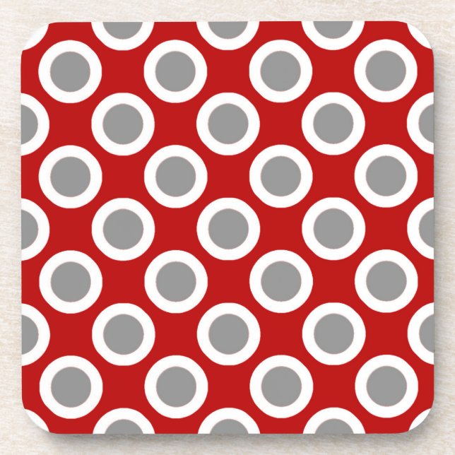 Posavasos Puntos retro en círculo, rojo profundo y gris (Frente)