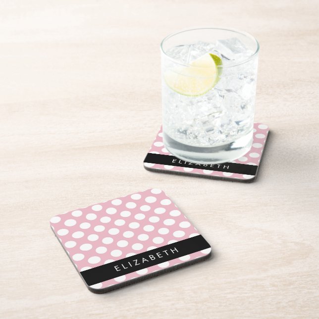 Posavasos Puntos rosados de polka, patrón de puntos de polka (Lado Derecho)