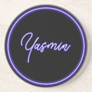 Posavasos Purple Black Neon Script Stylish Wedding Favor