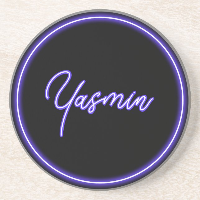 Posavasos Purple Black Neon Script Stylish Wedding Favor (Frente)
