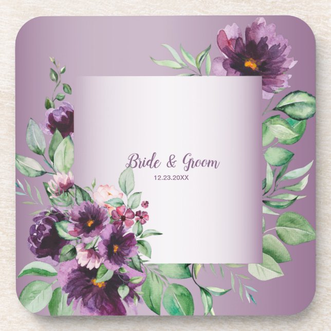 Posavasos Purple Blush Floral Geometric Greenery (Frente)