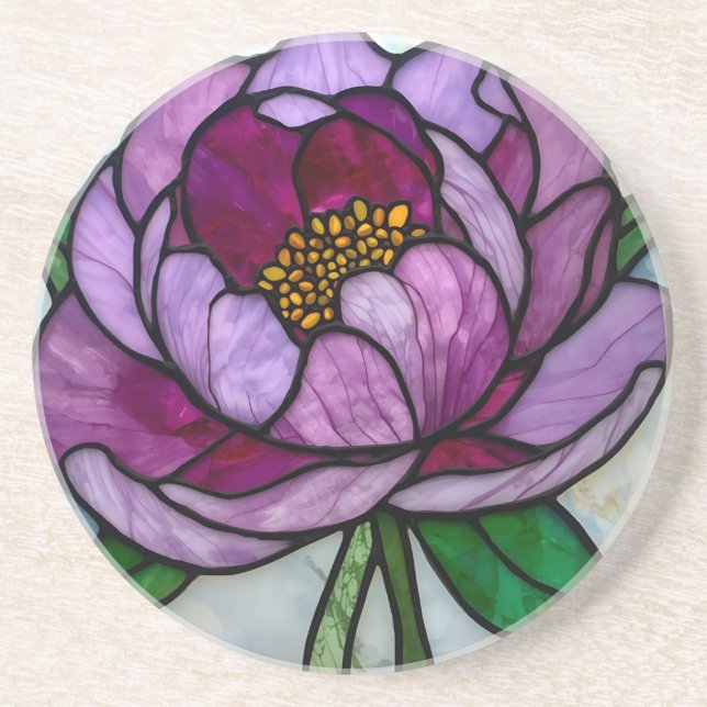 Posavasos Purple Peony Stained Glass (Frente)