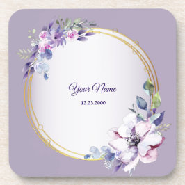 Posavasos Purple Pink Floral Watercolor Golden Wedding