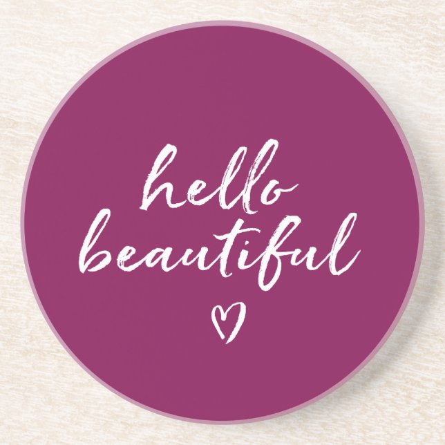 Posavasos Purple White Hello Beautiful Inspirational Heart (Frente)