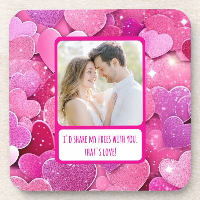 Posavasos Púrpura Corazón Rosa Comparte Mis Fries (Frente)