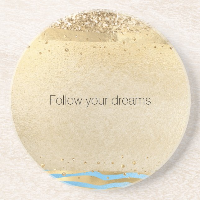 Posavasos Purpurina Aqua Blue Gold Impresión de animales con (Frente)