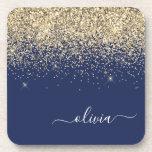 Posavasos Purpurina azul de la marina de oro guión Monograma<br><div class="desc">Marcas de papel de Monograma con Purpurina de Marina Azul y Oro. Esto hace que la graduación perfecta, el cumpleaños, el boda, la ducha de novia, el aniversario, la ducha de bebé o la fiesta de soltera sea un regalo para alguien que ama el lujo glam y los estilos de...</div>