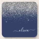 Posavasos Purpurina azul de la Marina Plata Monograma Girly<br><div class="desc">Ataques de papel de monograma con guiones Purpurina azul y plateado de la Marina. Esto hace que la graduación perfecta, el cumpleaños, el boda, la ducha de novia, el aniversario, la ducha de bebé o la fiesta de soltera sea un regalo para alguien que ama el lujo glam y los...</div>