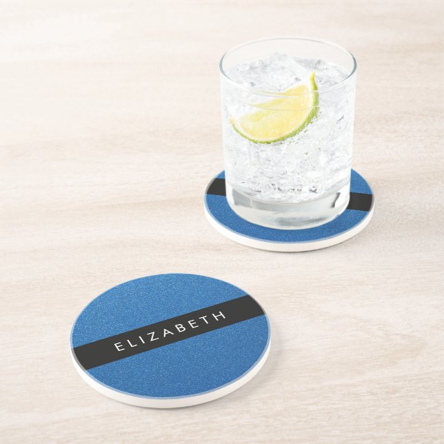 Posavasos Purpurina azul, fondo Purpurina, nombre (Lado)