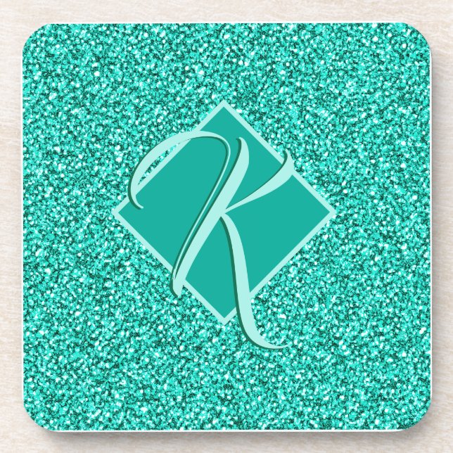 Posavasos Purpurina azul Sparkle Glam Turquoises Monogramado (Frente)