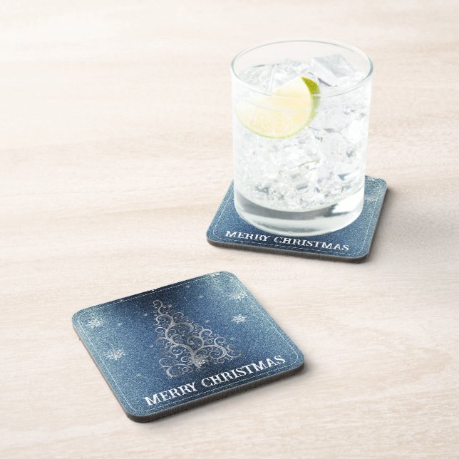 Posavasos Purpurina de árbol de Navidad y copos de nieve | A (Lado Derecho)