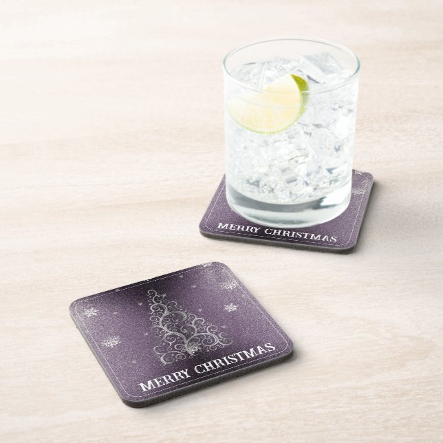 Posavasos Purpurina de árbol de Navidad y copos de nieve | P (Lado Derecho)