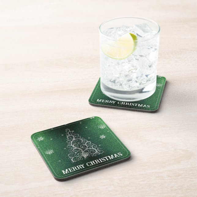 Posavasos Purpurina de árbol de Navidad y copos de nieve | V (Lado Derecho)