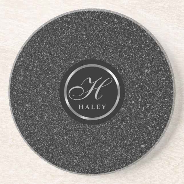 Posavasos Purpurina de espárragos negros de lujo monogramado (Frente)