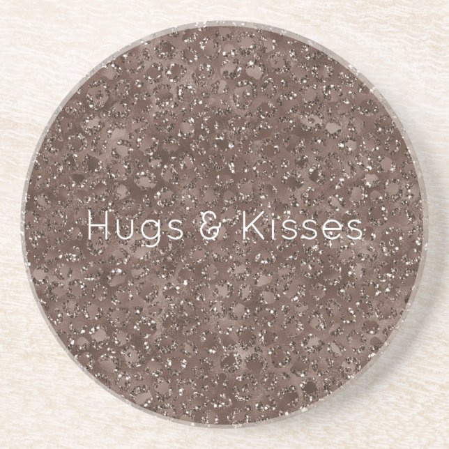 Posavasos Purpurina de impresión de leopardo de color marrón (Frente)