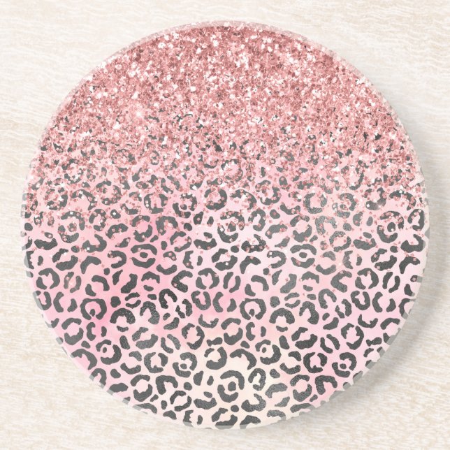 Posavasos Purpurina de impresión de Leopardo Negro Girly Pin (Frente)