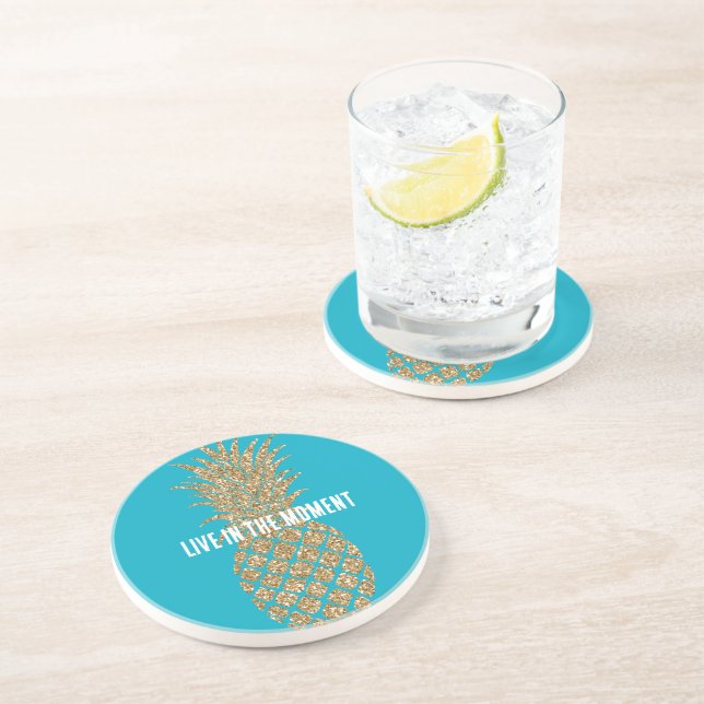 Posavasos Purpurina de oro azul Aqua (Lado)