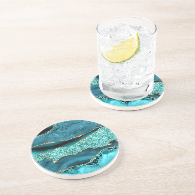 Posavasos Purpurina de oro azul verde azulado Monstruo Turqu (Lado)