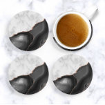 Posavasos Purpurina de oro del Rosa de la agata negra de már<br><div class="desc">Este lujoso diseño se combina con elegantes toques de mármol blanco y acuarelas negras adornadas con falsos rosas de purpurina dorado.</div>