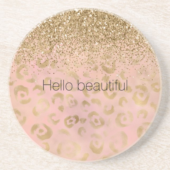 Posavasos Purpurina del Leopardo de oro Girly Peach (Frente)