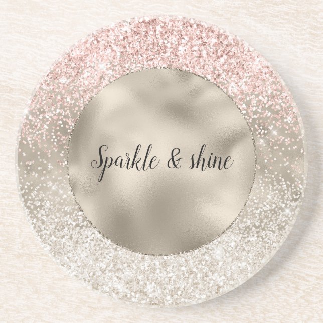 Posavasos Purpurina Glitzy Blanco Rosa de Oro Champagne (Frente)