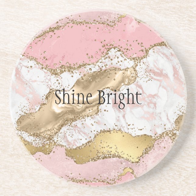 Posavasos Purpurina Oro de Mármol Blanco Rosa (Frente)