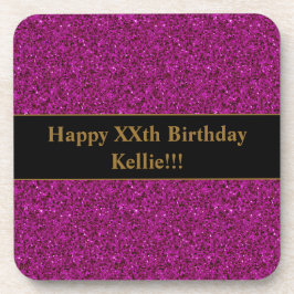 Posavasos Purpurina púrpura con cumpleaños de mensaje