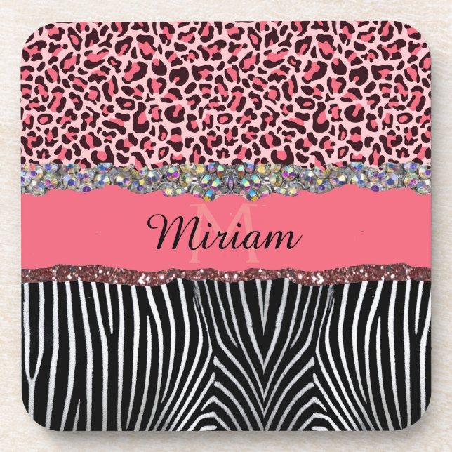 Posavasos Purpurina Rosa Fancy Girly Leopard Imprimir elegan (Frente)
