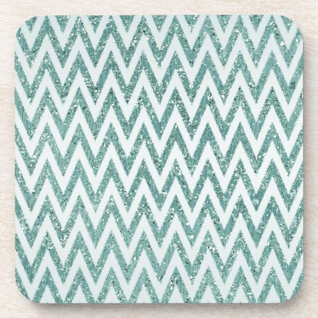 Posavasos Purpurina verde azulado Verde y Blanco Faux Zigzag (Frente)