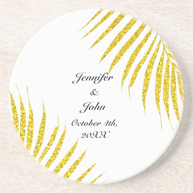 Posavasos Purpurinoso dorado Boda  Regalo Favor Palm Leaf (Frente)