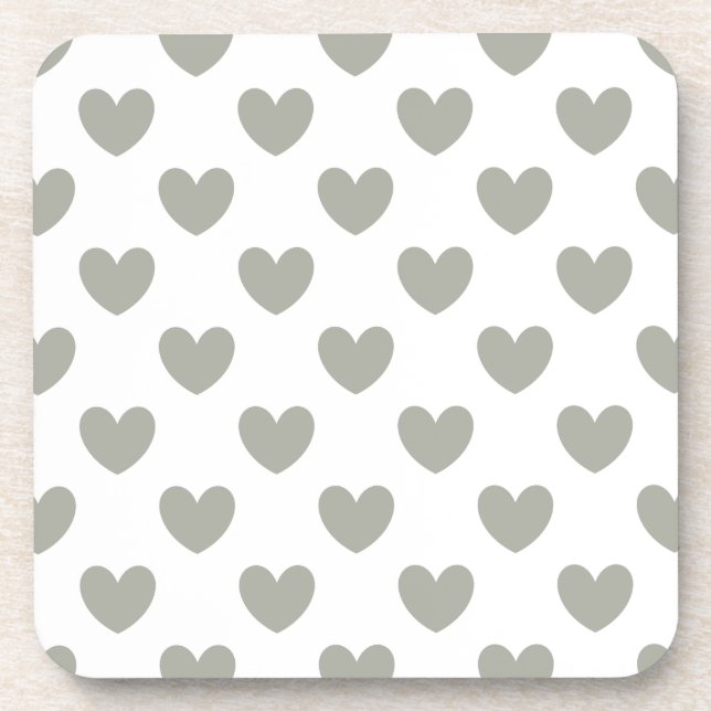 Posavasos Pussywillwillow Gray polka corazones sobre blanco (Frente)